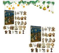 Calendrier de l'Avent P-ath to Bethléem 2025, calendrier de l'Avent 2025, calendrier de compte à rebours de la Nativité de Jésus avec figurines de scène religieuse en acrylique 2D, pendentif pour les