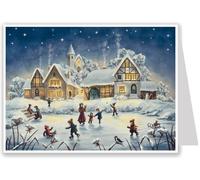 Calendrier de l'Avent « Patinage devant le village » avec enveloppe à envoyer