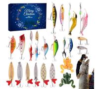 Calendrier de l'Avent Pêche de Noël Pêche Réaliste Sous l'Eau sur 24 Jours | Ensemble de Leurres Poissons d'Eau Décompte Avent Pour Débutants Père Grand-Père Lacs et Rivières