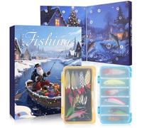 Calendrier de l'Avent Peche Pecheur 2025, 24 Ensemble de Leurres Pêche, Calendrier Compte à Rebours Noel avec Accessoires de Pêche Uniques, Cadeau Surprise de Noël pour Pêcheur, Homme, Adolescent