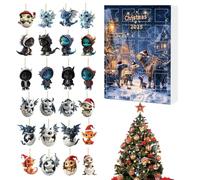 Calendrier de l'Avent Pendu, Calendrier de Compte à Rebours avec 24 Pendants Dragon, Collectibles Mignons 2D Souvenir Saisonnier pour Cheminée Arbre Sac à Dos