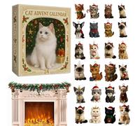 Calendrier de l'Avent pour chat 2025 - Design de chat de dessin animé en acrylique 2D avec 24 boîtes | Ornements pendentif compte à rebours de Noël | Cadeau de vacances pour les amoureux des