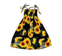 Calendrier de l'Avent pour enfants en bas âge fille floral bohémien tournesols sans manches plage bretelles robe princesse vêtements été filles 146, Noir , 8 ans