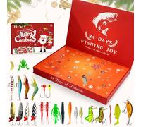 Calendrier de l'Avent pour pêcheurs Compte à rebours de 24 jours : lot de 24 leurres Tailles et poids pour eau douce ou salée Boîte imprimée réutilisable Conseils quotidiens pour les pêcheurs, les