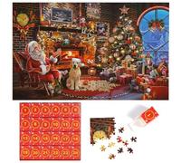Calendrier de l'Avent Puzzle 70 x 50cm, 24 Boîtes 1008pcs Puzzles Père Noël et Chien pour Compte à Rebours de Noël, Décoration Intérieure Enfants Adultes Cadeaux