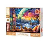 Calendrier de l'Avent Puzzle pour adultes, Calendrier puzzle 'Avent de Noël, 1008 pièces Puzzle de Noël avec compte à rebours pour 6 jours de 3 chats, 27,56 x 19,69 pouces Puzzle coloré pour les vac