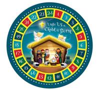 Calendrier de l'Avent religieux catholique rond à suspendre 2023, For Unto Us a Child Is Born coloré, compte à rebours jusqu'à l'activité de Noël, calendrier quotidien à rabat avec versets de la