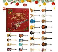Calendrier de l'Avent Rock Around The Guitar 2025, 24 mini-guitares décoratives, compte à rebours quotidien, avec 24 mini-guitares décoratives, objet de collection rock and roll, cadeaux