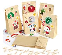 Calendrier de l'Avent Sac, 25 Sachets en Papier Kraft avec Numérique Autocollants et Pinces, à Faire soi Calendrier Noel, Calendrier Avent Pochette Papier, Noël Calendrier Sacs