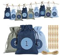Calendrier de l'Avent-Sac en Tissu, Sachet Calendrier Noel Remplir, 24 Sac Calendrier de l'avent avec Chiffres imprimés, Sac en Toile de Jute Pochettes, Sacs Surprise Noël Sachets de Confiserie