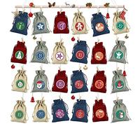 Calendrier de l'Avent-Sac en Tissu, Sachet Calendrier Noel Remplir, 24 Sac Calendrier de l'avent avec Chiffres imprimés, Sac en Toile de Jute Pochettes, Sacs Surprise Noël Sachets de Confiserie