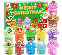 Calendrier de l'Avent Slime 2025 pour enfants, compte à rebours de 24 jours Calendrier de Noël Slime pour enfants avec 12 slimes et 12 accessoires sympas Surprises de Noël Cadeau pour des années