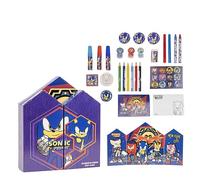 Calendrier de L'Avent Sonic - 24 Cadeaux Surprises avant Noël - Articles de Papeterie, Feutres et Autocollants - Inclut une Trousse - Produit Original Conçu en Espagne