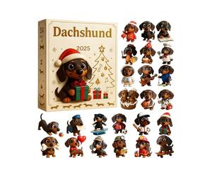 Calendrier de l'Avent Teckel 2025 - Collection 2D Acrylique Avent De Noël, Calendrier Compte À Rebours Décorations Teckel | Pour Enfants Adultes Amis Amoureux