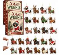 Calendrier de l'Avent Teckel 2026, calendriers de compte à rebours de Noël | 24 figurines uniques de teckel 2D festives, motifs Père Noël et pull, décoration en acrylique, parfaites pour les amateurs de