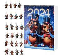 Calendrier De L'Avent Teckel - Acrylique 3.5x2.5x0.3cm | Compte À Rebours De Noël 24 Jours Avec Ensemble De Collection De Chien 2D Amusant | Cadeau De Fêtes Pour Amoureux Des Animaux, Et Famil