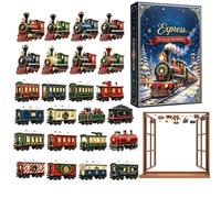 Calendrier de l'Avent Train Pendentifs de Fête Ferroviaires Plats en | Ornement de Train Décompte de 24 Jours pour Sapin pour Cheminée, Voiture, Maison, Porte d'Entrée, Branches, Sapi