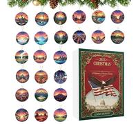 Calendrier de l'Avent US Landmarks - Ensemble de 24 jours - Calendrier de compte à rebours de Noël avec 24 ornements nationaux collectibles - Décoration de marque américaine parfaite pour les familles