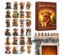 Calendrier de l'Avent Vache des Highlands,Figurines 3D Mignonnes - 24 Pièces Ensemble De Décorations De Vache Des Highlands De Noël,pour la Maison le Salon la Bibliothèque la Présentation le Comptoir