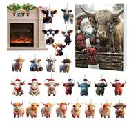 Calendrier de l'Avent Vache Highland 24 Jours Compte à Rebours de Noël | Charmes Bétail Décor Arbre Fête Vitre Mur Rétroviseur Voiture Porte
