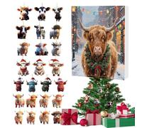 Calendrier de l'Avent Vache Highland 24 Jours Décorations Mignonnes 2D en | Charmes Animaux pour Arbre de Noël Rétroviseur Voiture Fenêtre Mur Porte Fête