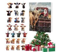 Calendrier De L'Avent Vache Highland Noël 24 Jours | Calendrier Compte à Rebours Advent Vache Highland Décorations Suspendables 2D Acrylic | Breloques Bovines Charm pour Arbre de Noël Fête
