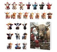 Calendrier de l'Avent Vache Highland Noël 24 Jours Compte à Rebours de Noël | Charmes Bétail Décor Arbre Fête Vitre Mur Rétroviseur Voiture Porte