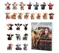 Calendrier de l'Avent Vache Highland Noël 24 Jours - Compte à Rebours Décorations 2D Acrylique Ornements Vache,Charmes Animaux pour Arbre de Noël Rétroviseur Voiture Fenêtre Mur Porte Fête