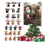 Calendrier De L'Avent Vache Highland Noël 24 Jours - Set Ornements Mignons 2D Acryliqye Compte À Rebours Vache Highland - Breloques Bovines Charm pour Arbre de Noël Fête