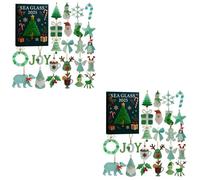 Calendrier de l'Avent Verre de Mer 2025, Compte à rebours de Noël de 24 jours, Décoration de sapin de Noël créative en acrylique 2D représentant le Père Noël et ses rennes (2 pcs)