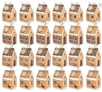 Calendrier de l'Avent Vide à Remplir 24 Boîtes Maison en Pain d'Épice Réutilisable en Papier Kraft DIY Noël Décoration Mural ou Sapin Idée Cadeau Festif avec Corde Jute