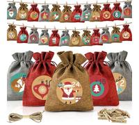 Calendrier de l'Avent Vide a Remplir Soi Meme,18 * 13cm Sac pour Calendrier de l'Avent 24 Calendrier Avent Sachets en Tissu, Pochette Calendrier de l'avent 2025, Sachet Pochon à DIY Cadeau Decoration