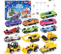 Calendrier de l'Avent Voitures Jouets Enfants 2025, 16 Jouets et Accessoires de Course de Voitures de Sport, Calendrier de Noël 24 Jours, Cadeau pour Garçons et Filles de 3 à 12 Ans