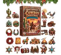 Calendrier de l'Avent Western Cowboy - Compte à rebours acrylique | 26 x 18 cm, 200 g, chapeaux et bottes en jean vintage, pour décoration d'arbres, murs, portes et fêtes