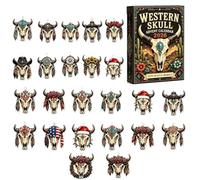 Calendrier de l'Avent Western Skull, Compte à Rebours de Noël de 24 Jours Surprise Décorations de Noël en Acryliques 2D Ornement de Tête de Bœuf pour Sapin Fenêtre Porte Cheminée Vitrine Porte-clés