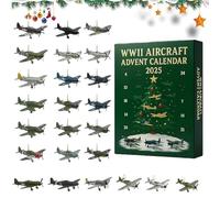 Calendrier de l'Avent Wwii Aircraft 2025 - 24 jours des célèbres Warbirds, calendrier de l'Avent en avion, 24 mini Warbirds Calendrier de Noël avec modèles d'avions de chasse et de bombardiers