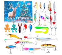 Calendrier de leurre de pêche 2025 compte à rebours de Noël - Calendrier de Noël de 24 jours pour pêcheurs | Kit d'appâts de pêche festifs pour adultes, adolescents, pêcheurs, hommes, garçons, mari et