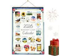 Calendrier de liste de seaux 2026, inspirant à suspendre au mur sur 12 mois avec pages illustrées, activités mensuelles et instructions de définition d'objectifs