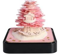 Calendrier De Montre, Calendrier D’Art 3D, 2024 Calendrier Memo Pad avec Lumières LED, Calendrier De Bureau Créatif, Bloc-Notes De Bricolage, Sculpture sur P, Pink Tree House