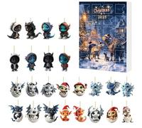 Calendrier de Noël 2025, 24 cadeaux surprises, y compris un pendentif dragon en acrylique à suspendre en 2D, des décorations d'arbre de Noël, un calendrier de l'Avent en forme de dragon pour enfants