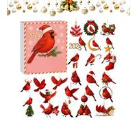 Calendrier de Noël 2025-2D en acrylique 24 jours, oiseaux rouges, décoration de vacances pour adultes, amateurs d'oiseaux, décoration murale, fenêtre, bureau, maison, décoration de fête festive, nom