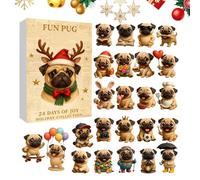 Calendrier de Noël 2025 - Pendentif plat en acrylique 2D - Pendentif bouledogue de 24 jours - Pour hommes, femmes, adolescents, mari, épouse, fils, fille, famille, amis