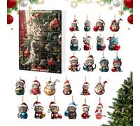 Calendrier de Noël 2026 2D en acrylique motif chat | Lot de 24 mini pendentifs d'animaux pour 24 jours pour fête de vacances, cheminée, mur, maison, bureau, dortoir d'étudiant