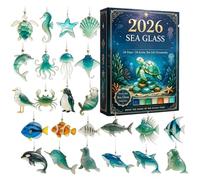 Calendrier de Noël 2026 avec pendentif animaux en acrylique 2D | 24 jours animaux marins ornements pour chambre adulte bureau intérieur maison