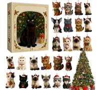 Calendrier de Noël 24 jours avec motif chats pour arbre de maison | Figurine de chat de Noël 24 jours, compte à rebours de l'Avent pour arbre, porte, fenêtre, bureau, couronnes de salon