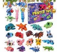 Calendrier de Noël - 25x17x3cm 3D Toys animaux articulés imprimés pour les, adolescents avec des figures de collection flexibles, avènement du calendrier des fêtes pour le plaisir en famille,