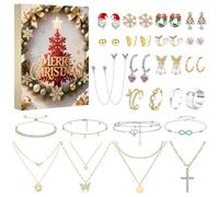 Calendrier de Noël - 9.84x1.02x8.26 pouces Jewelry Advent Set For Women, Kit de vacances portables avec bracelets, pendentifs, charme, boucles d'oreilles Avent pour la saison, Thanksgiving, Valentin