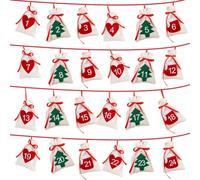 Calendrier de Noël à suspendre en feutre avec 24 compartiments numérotés, conçu pour une utilisation répétée et un rangement de vacances (chiffres de 1 à 24)