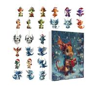 Calendrier de Noël avec compte à rebours - 24 jours de décoration de dragon | Bijoux de l'Avent en acrylique 2D à collectionner pour adolescents - Décoration d'arbre de Noël de la maison