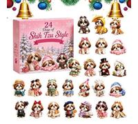 Calendrier de Noël avec compte à rebours en acrylique 2D - Motif chien - 24 | Mini figurines de chien pour collectionneurs d'enfants - Pour fête murale, porte, cheminée, bureau, étagère